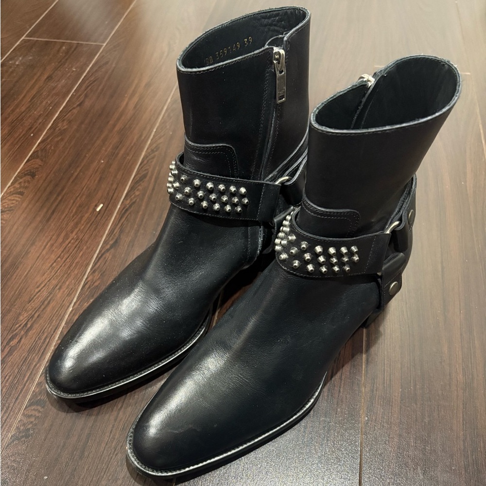 Saint Laurent Wyatt Studded Harness Boots EU39